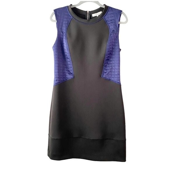 Sandro Black Scuba Sleeveless Seth Quilted Blue Side Panels Dress Size 3 or L - Picture 1 of 11